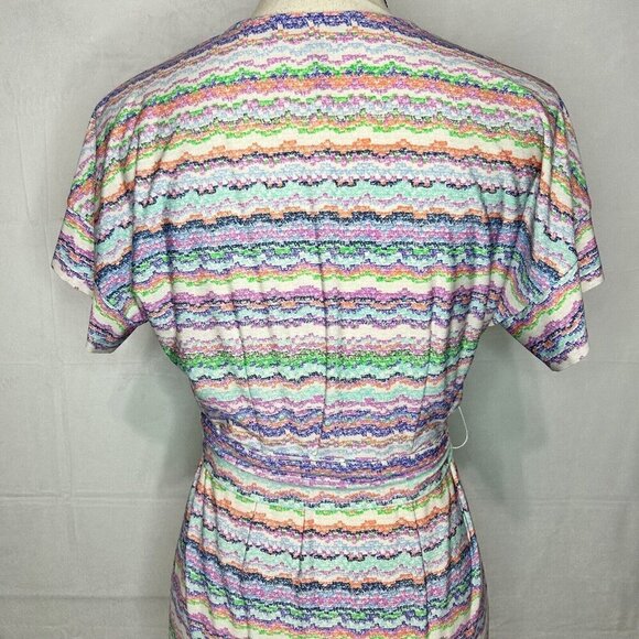 BCBG MaxAzria Multicolor Belted Tie-Back Dress V-Neck Surplice Stretch Sz S - Picture 7 of 8